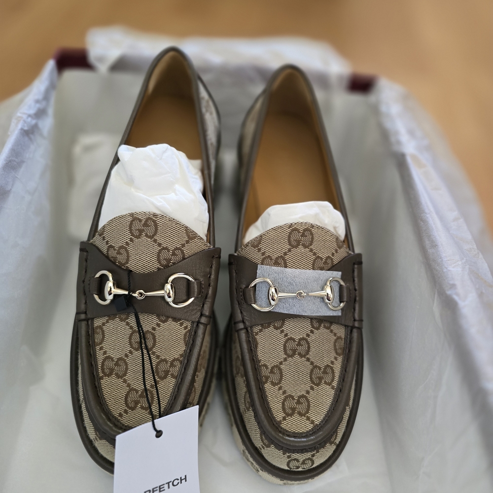 Authentic Gucci Brown Monogram Loafers